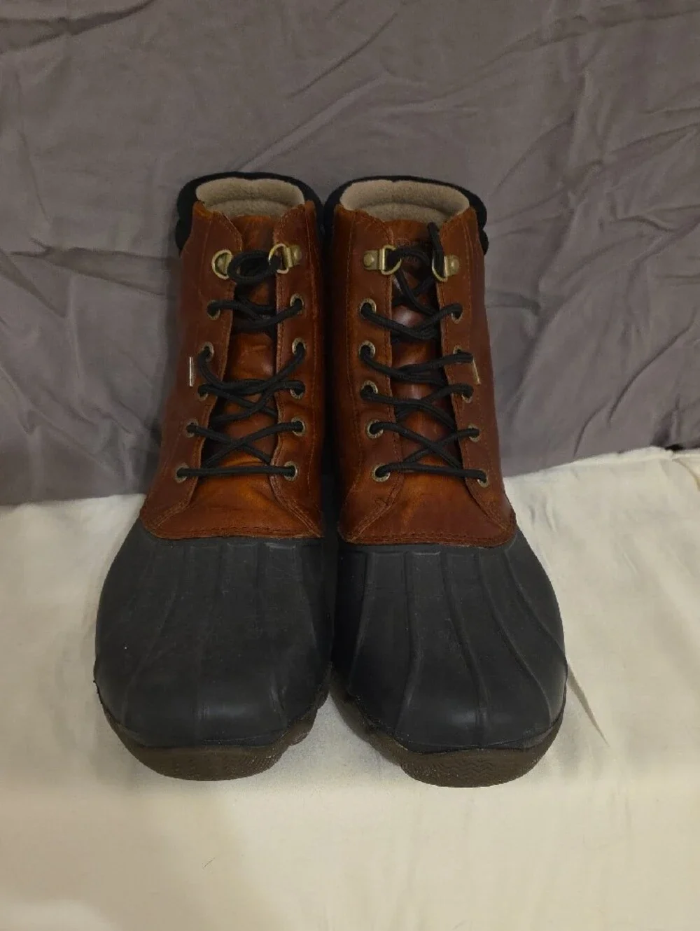 Sperry Brown Leather and Black Rubber Duck Boots